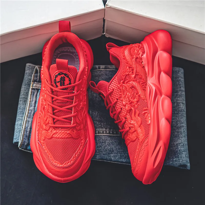 TFKY Year Of The Dragon Comfortable Versatile Platform Height Increasing Cushioning Low Top Chunky Sneakers Men's-70