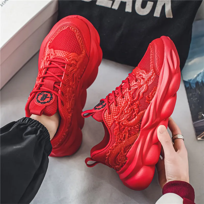 TFKY Year Of The Dragon Comfortable Versatile Platform Height Increasing Cushioning Low Top Chunky Sneakers Men's-58