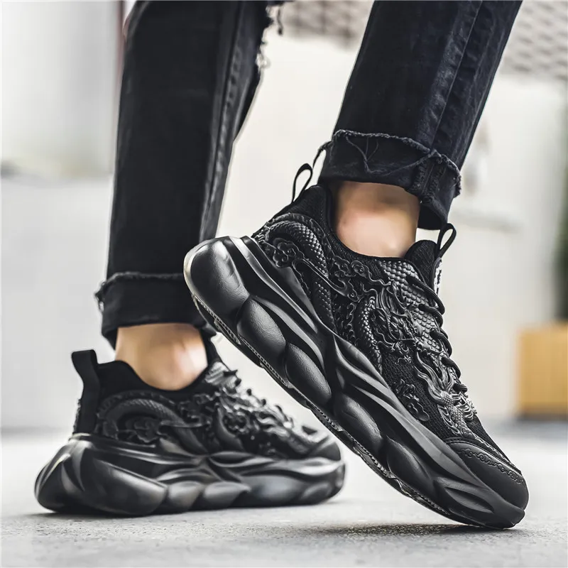 TFKY Year Of The Dragon Comfortable Versatile Platform Height Increasing Cushioning Low Top Chunky Sneakers Men's-34