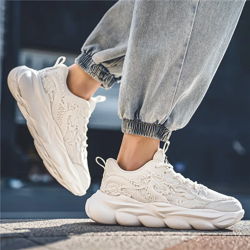 TFKY Year Of The Dragon Comfortable Versatile Platform Height Increasing Cushioning Low Top Chunky Sneakers Men's-12