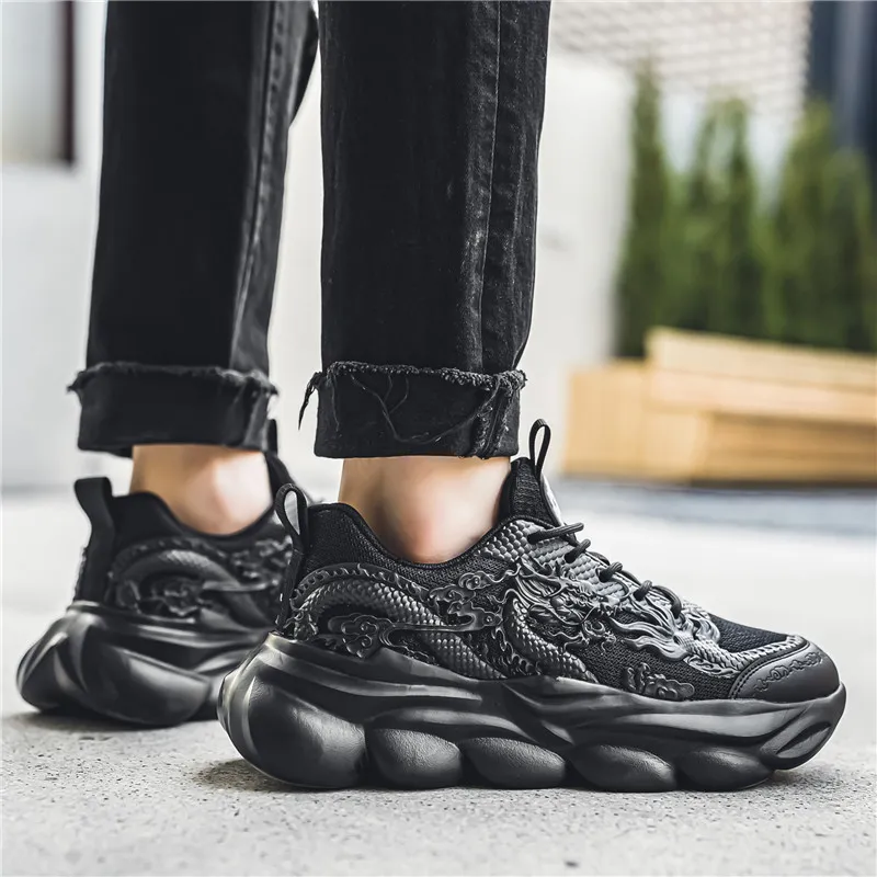 TFKY Year Of The Dragon Comfortable Versatile Platform Height Increasing Cushioning Low Top Chunky Sneakers Men's-33