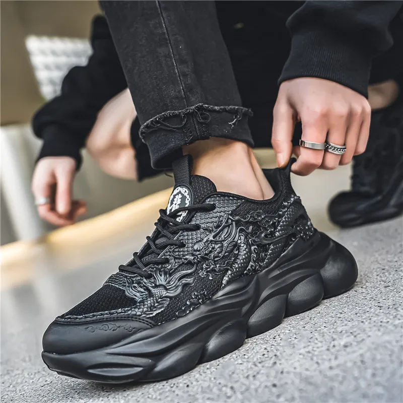 TFKY Year Of The Dragon Comfortable Versatile Platform Height Increasing Cushioning Low Top Chunky Sneakers Men's-36
