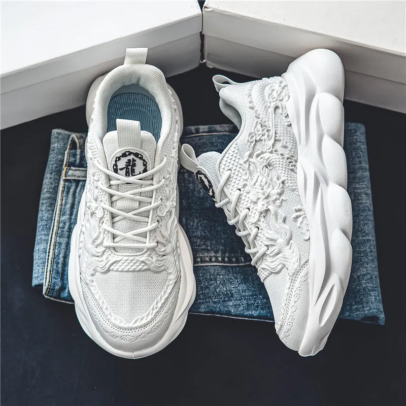 TFKY Year Of The Dragon Comfortable Versatile Platform Height Increasing Cushioning Low Top Chunky Sneakers Men's-15