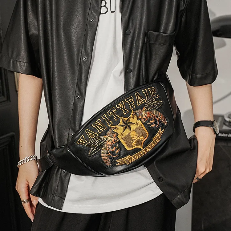 COTECi PU Biker Bag, Shoulder Bag, Crossbody Bag, Fanny Pack, Sling Bag Regular Unisex Black-6
