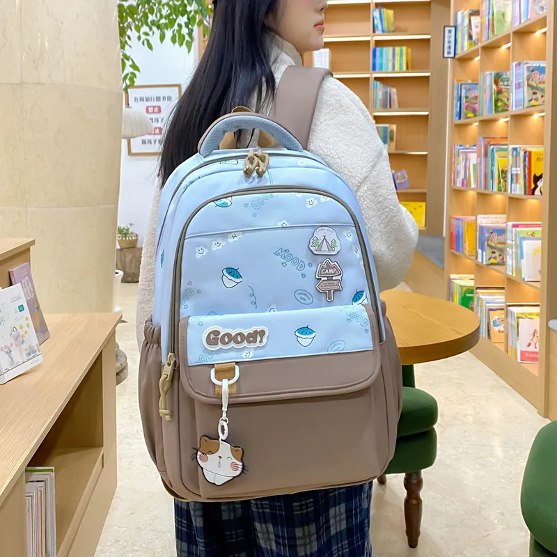 Three Ducklings Nylon Backpack Women's Navy Blue/Pink/Blue/Brown-10