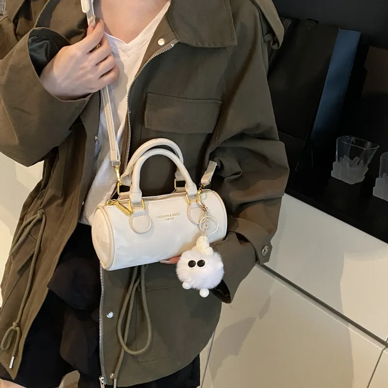 Three Ducklings PU Cylinder Bag, Crossbody Handbag Women's Black/Silver/Dark Brown/Pink/Ecru-10