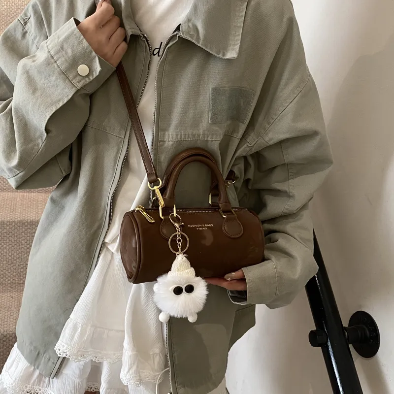 Three Ducklings PU Cylinder Bag, Crossbody Handbag Women's Black/Silver/Dark Brown/Pink/Ecru-18