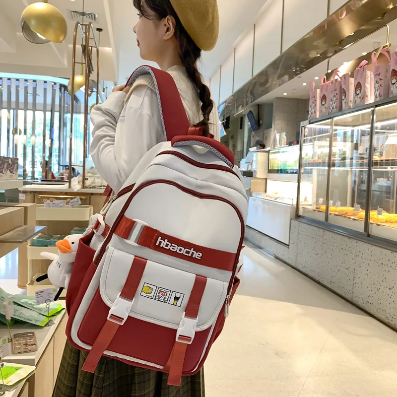 Three Ducklings Nylon Backpack Women's Black/Red/Khaki/Green-3