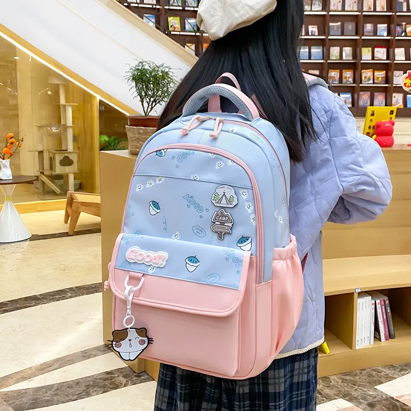 Three Ducklings Nylon Backpack Women's Navy Blue/Pink/Blue/Brown-5
