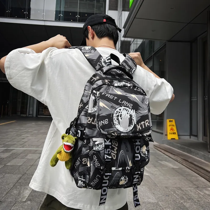 Three Ducklings Nylon Backpack Men's White/Black/Blue/Green-1
