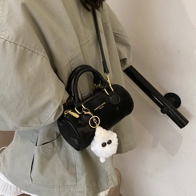 Three Ducklings PU Cylinder Bag, Crossbody Handbag Women's Black/Silver/Dark Brown/Pink/Ecru-3