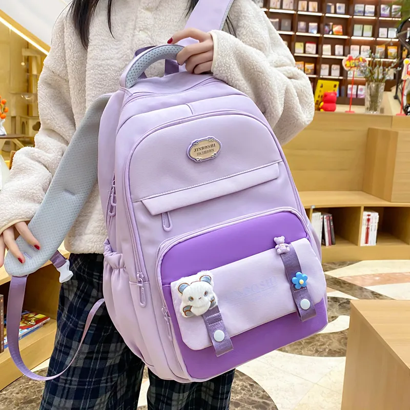 Three Ducklings Nylon Backpack Women's Black Red/Purple White/Blue-11