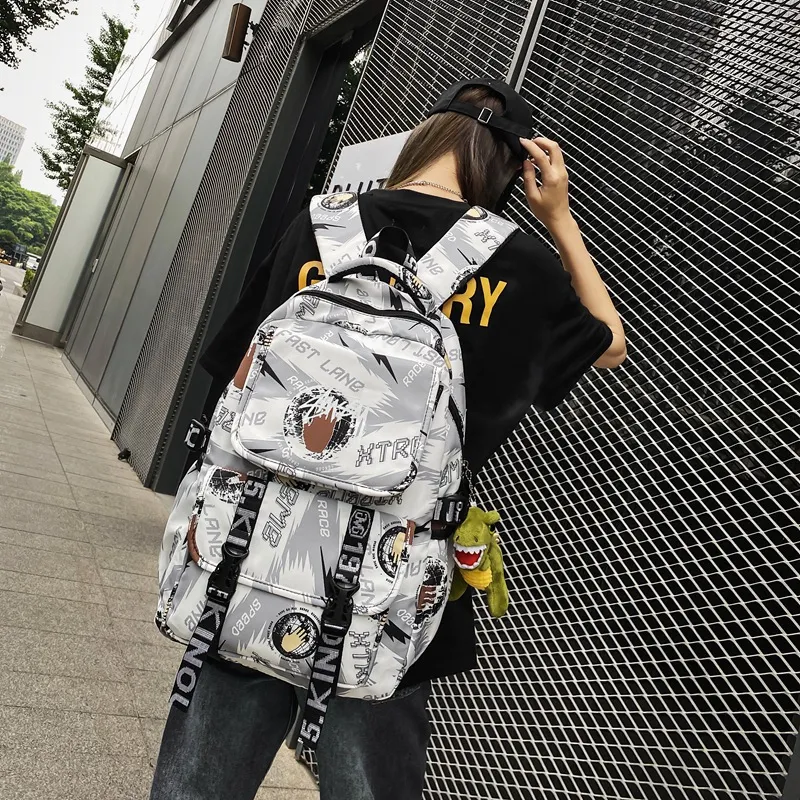 Three Ducklings Nylon Backpack Men's White/Black/Blue/Green-14
