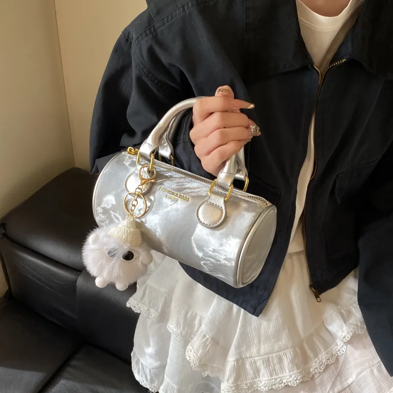 Three Ducklings PU Cylinder Bag, Crossbody Handbag Women's Black/Silver/Dark Brown/Pink/Ecru-13
