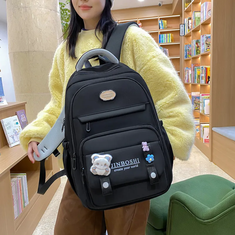 Three Ducklings Nylon Backpack Women's Black Red/Purple White/Blue-3