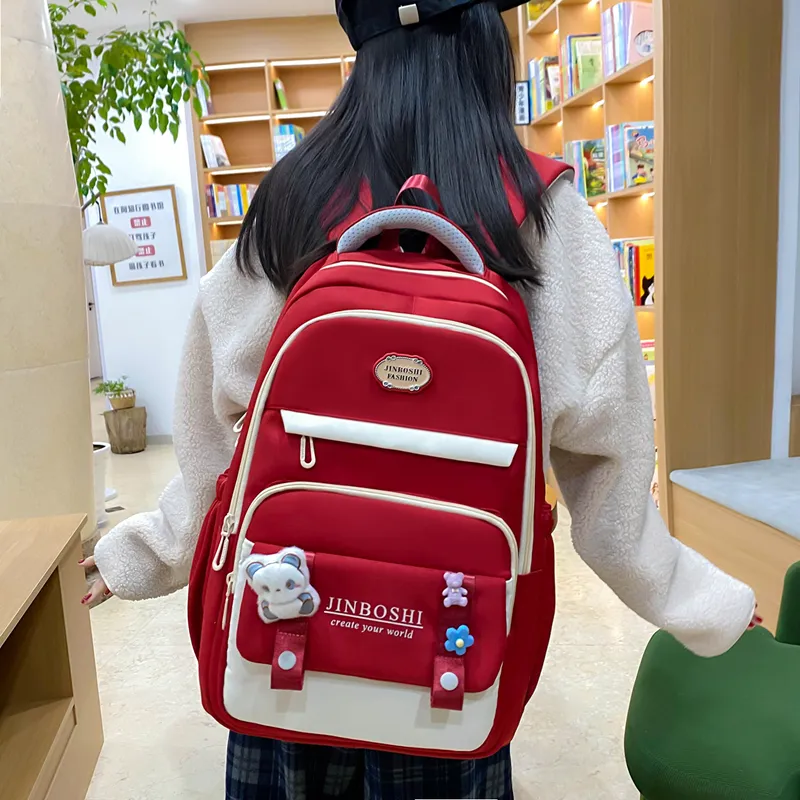 Three Ducklings Nylon Backpack Women's Black Red/Purple White/Blue-6
