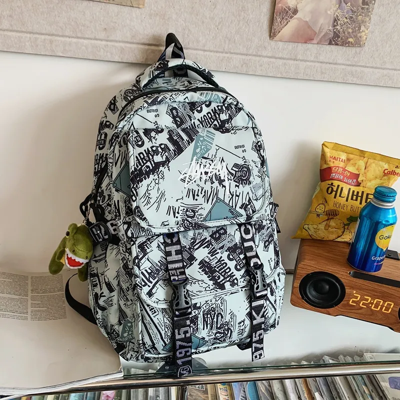 Three Ducklings Nylon Backpack Men's White/Black/Blue/Green-6
