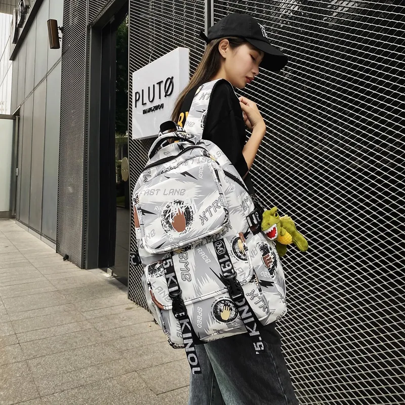 Three Ducklings Nylon Backpack Men's White/Black/Blue/Green-12