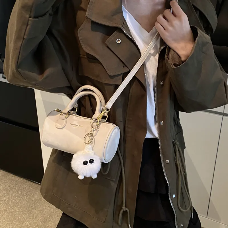 Three Ducklings PU Cylinder Bag, Crossbody Handbag Women's Black/Silver/Dark Brown/Pink/Ecru-11