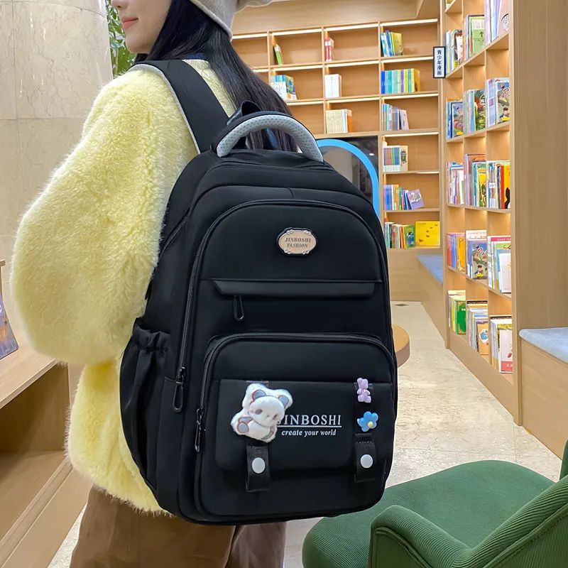 Three Ducklings Nylon Backpack Women's Black Red/Purple White/Blue-2