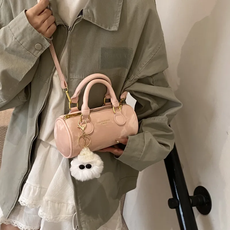 Three Ducklings PU Cylinder Bag, Crossbody Handbag Women's Black/Silver/Dark Brown/Pink/Ecru-6