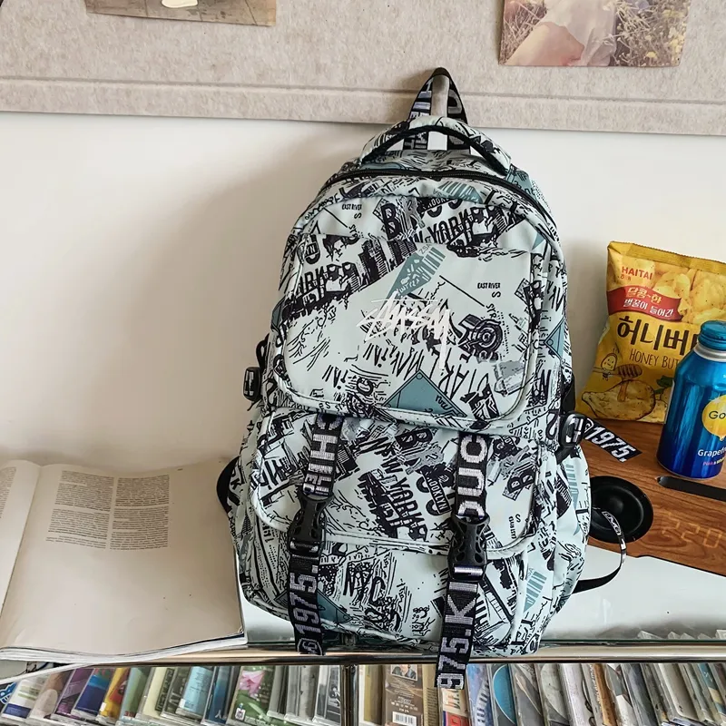 Three Ducklings Nylon Backpack Men's White/Black/Blue/Green-5