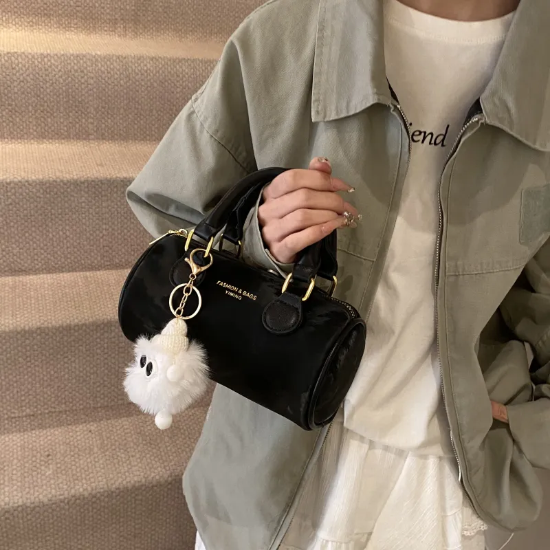Three Ducklings PU Cylinder Bag, Crossbody Handbag Women's Black/Silver/Dark Brown/Pink/Ecru-1