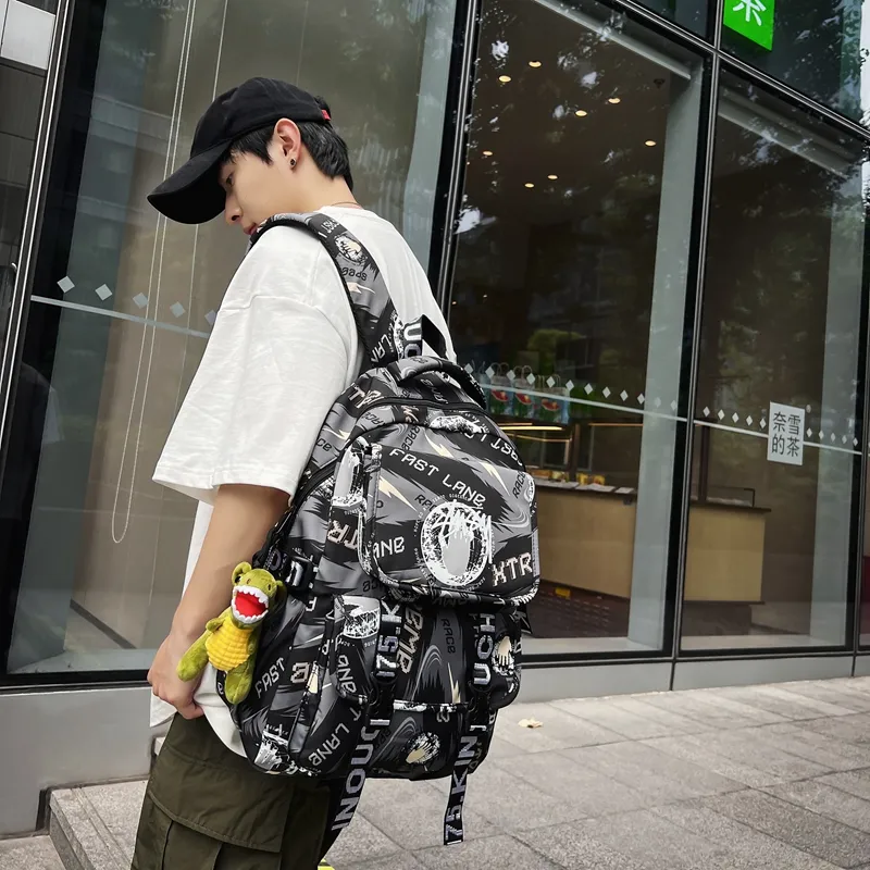 Three Ducklings Nylon Backpack Men's White/Black/Blue/Green-3