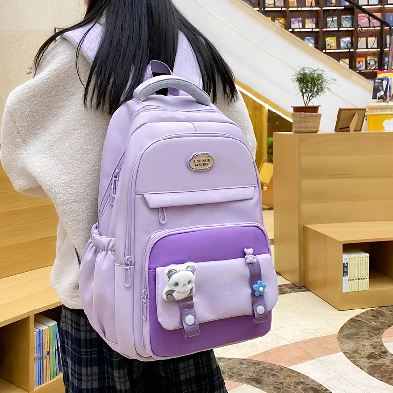 Three Ducklings Nylon Backpack Women's Black Red/Purple White/Blue-10