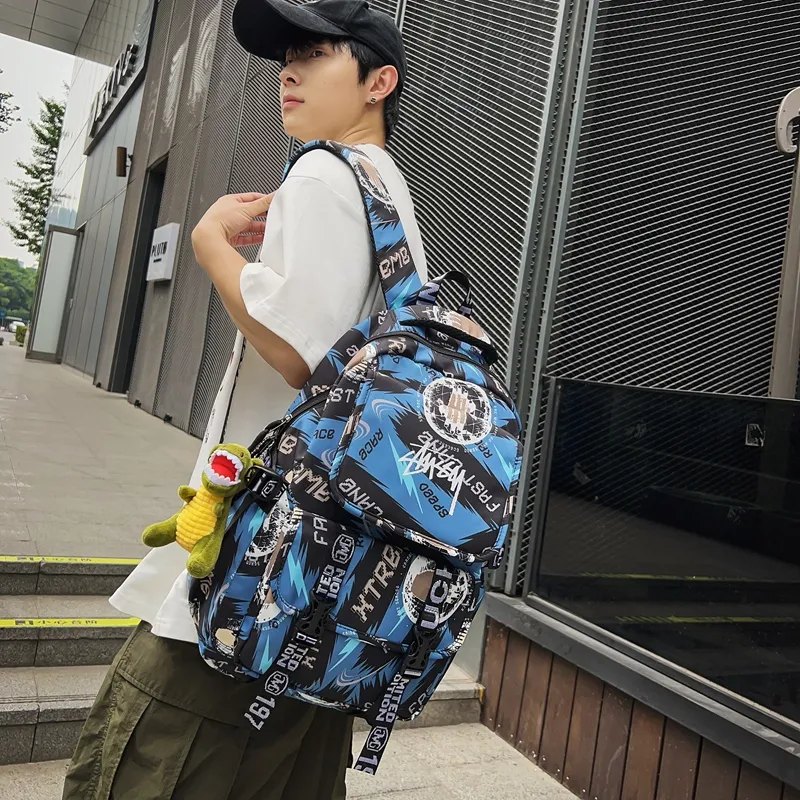 Three Ducklings Nylon Backpack Men's White/Black/Blue/Green-10