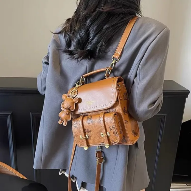 TTaG．baG PU Backpack Regular Women's Brown/Pink/Black/Brown & Ecru-2