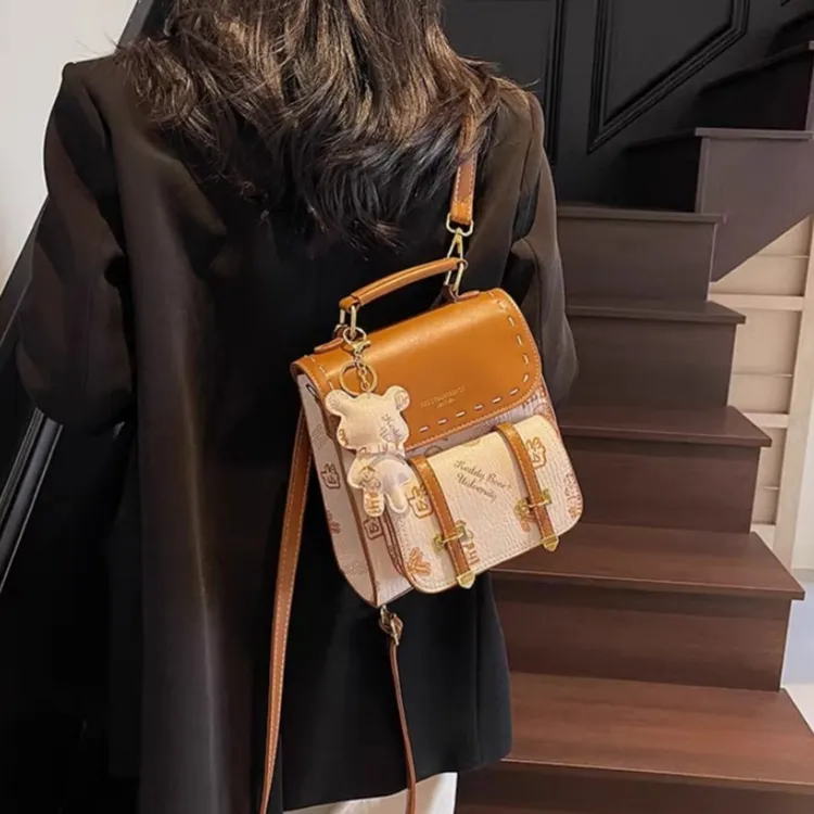 TTaG．baG PU Backpack Regular Women's Brown/Pink/Black/Brown & Ecru-13