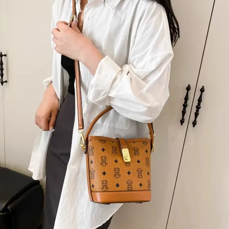 TTaG．baG PU Bucket Bags Crossbody Bag Shoulder Bag Women's Brown-3