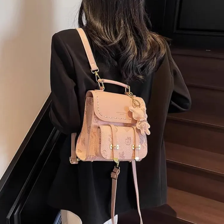 TTaG．baG PU Backpack Regular Women's Brown/Pink/Black/Brown & Ecru-7