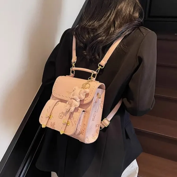 TTaG．baG PU Backpack Regular Women's Brown/Pink/Black/Brown & Ecru-6