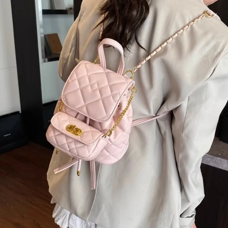 TTaG．baG PU Backpack Women's White/Pink/Black-5