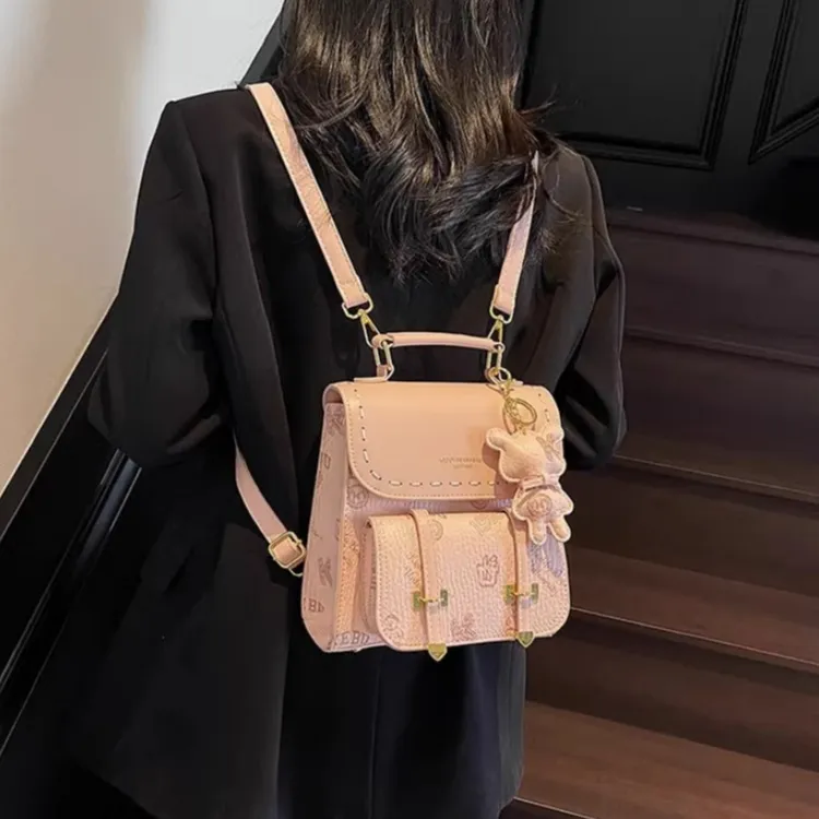 TTaG．baG PU Backpack Regular Women's Brown/Pink/Black/Brown & Ecru-5