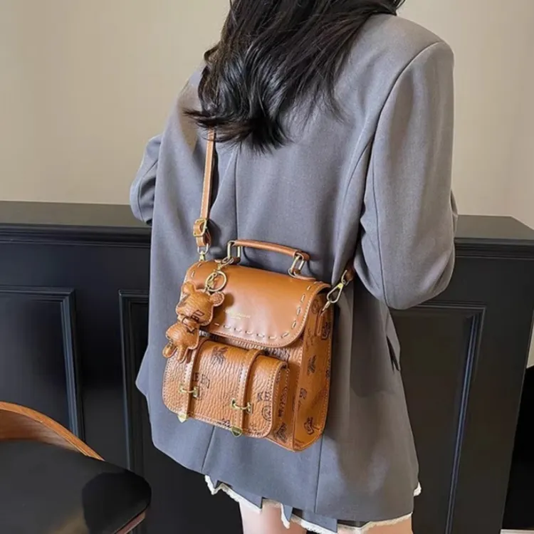 TTaG．baG PU Backpack Regular Women's Brown/Pink/Black/Brown & Ecru-1