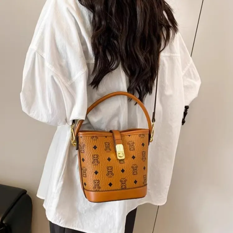 TTaG．baG PU Bucket Bags Crossbody Bag Shoulder Bag Women's Brown-4