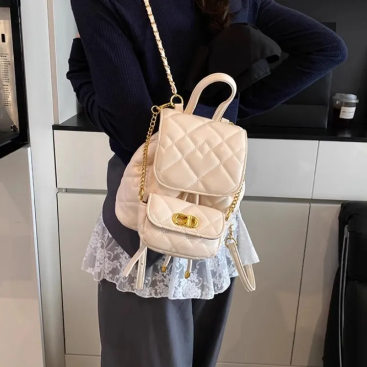 TTaG．baG PU Backpack Women's White/Pink/Black-3