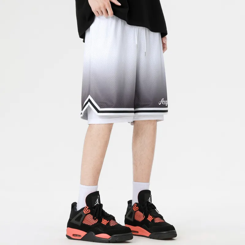 Anywalk Basketball Shorts Unisex Black White Gradient-5