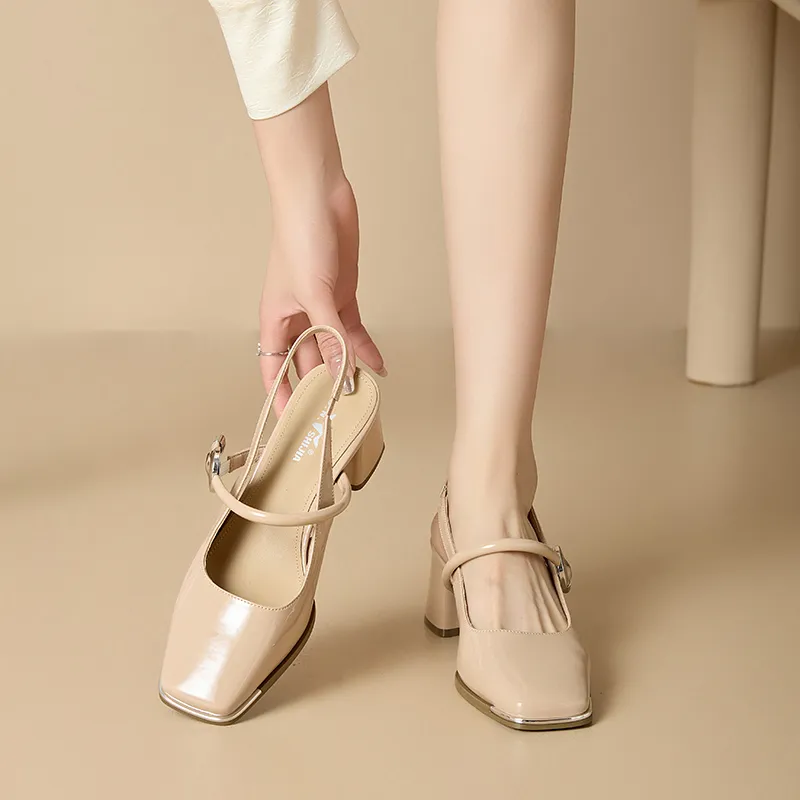 GNSJ Chunky Heel High Heels 6cm Women's Lotus Color-5