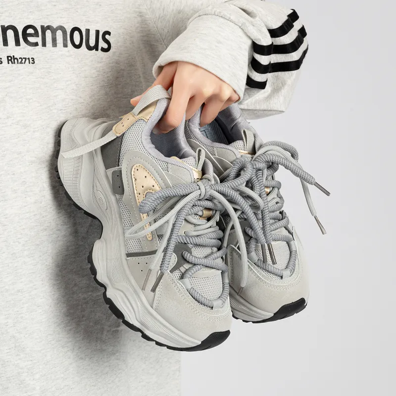 Humanism 1986 Cushioned Anti-Slip Wear-Resistant Lightweight Height Increasing Low-Top Chunky Sneakers Women's-1