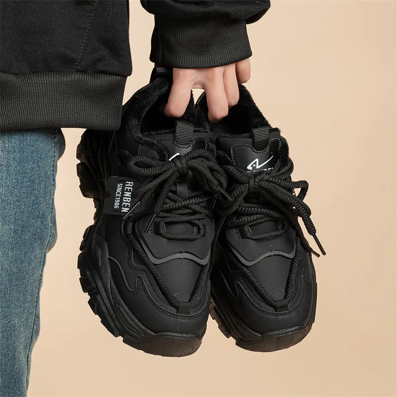 Humanism 1986 Abrasion Resistant Height Increasing Low Top Chunky Sneakers 5cm Women's Black-6