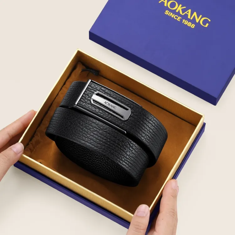AOKANG Top Grain Cow Leather Belts Men's Black Width 3.5cm-3