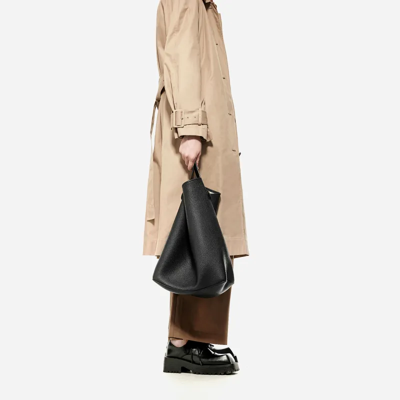 UNIFINE Top Grain Cow Leather Tote Shoulder Bag Women's Hazelnut Brown/Midnight Black/Milkshake White-3