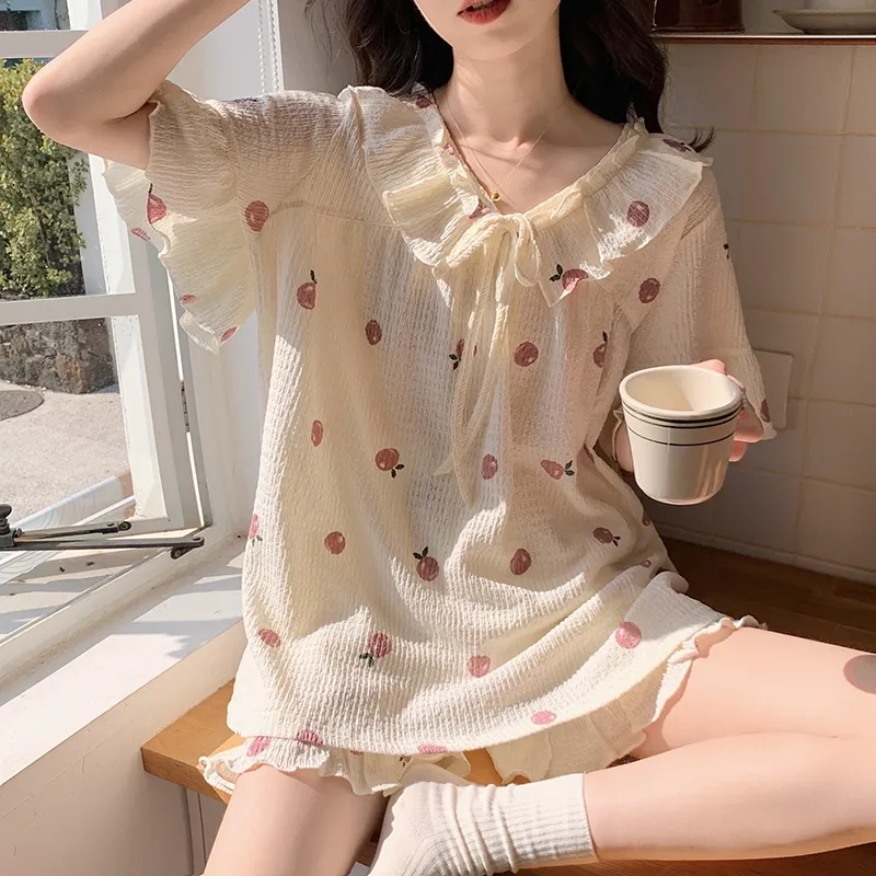 The Story Of The Flower Season Pajama Set Women's Apricot-3