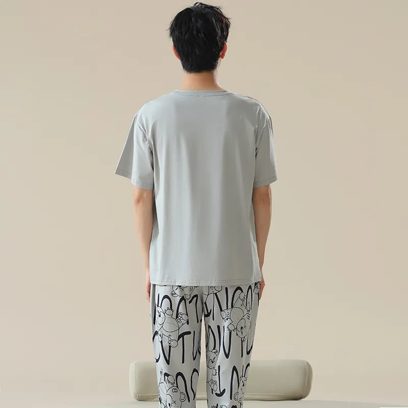 The Story Of The Flower Season Pajama Set Men's Light Gray-1