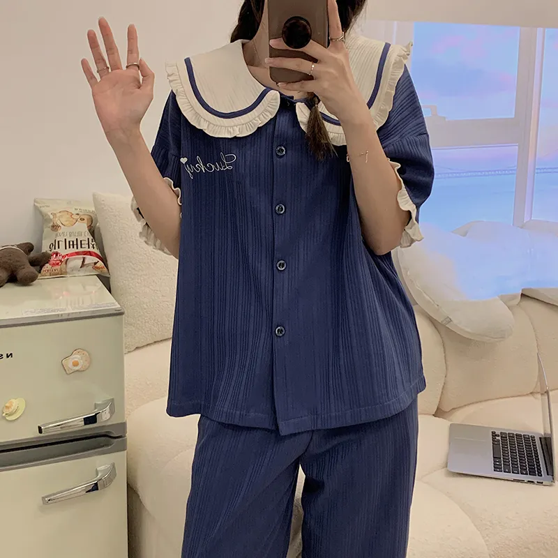 The Story Of The Flower Season Pajama Set Women's Navy Blue-6