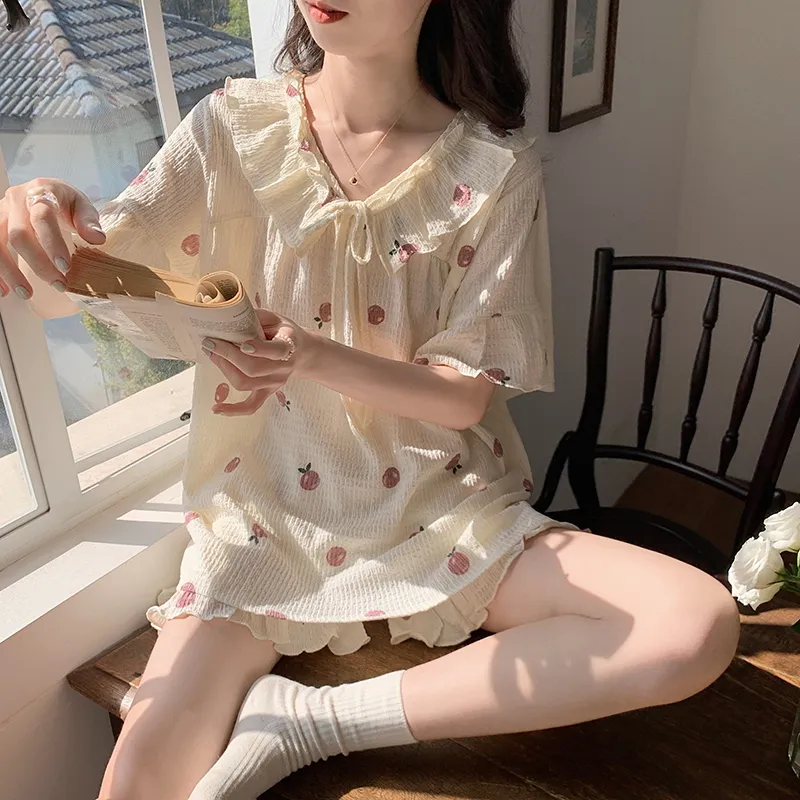 The Story Of The Flower Season Pajama Set Women's Apricot-6